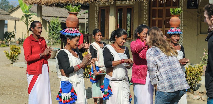 A welcome ceremony for homestay guests, Barauli Community Homestay